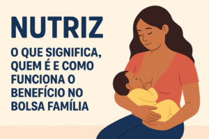 Ilustração de uma mãe nutriz amamentando seu bebê, representando o benefício Nutriz do Bolsa Família.