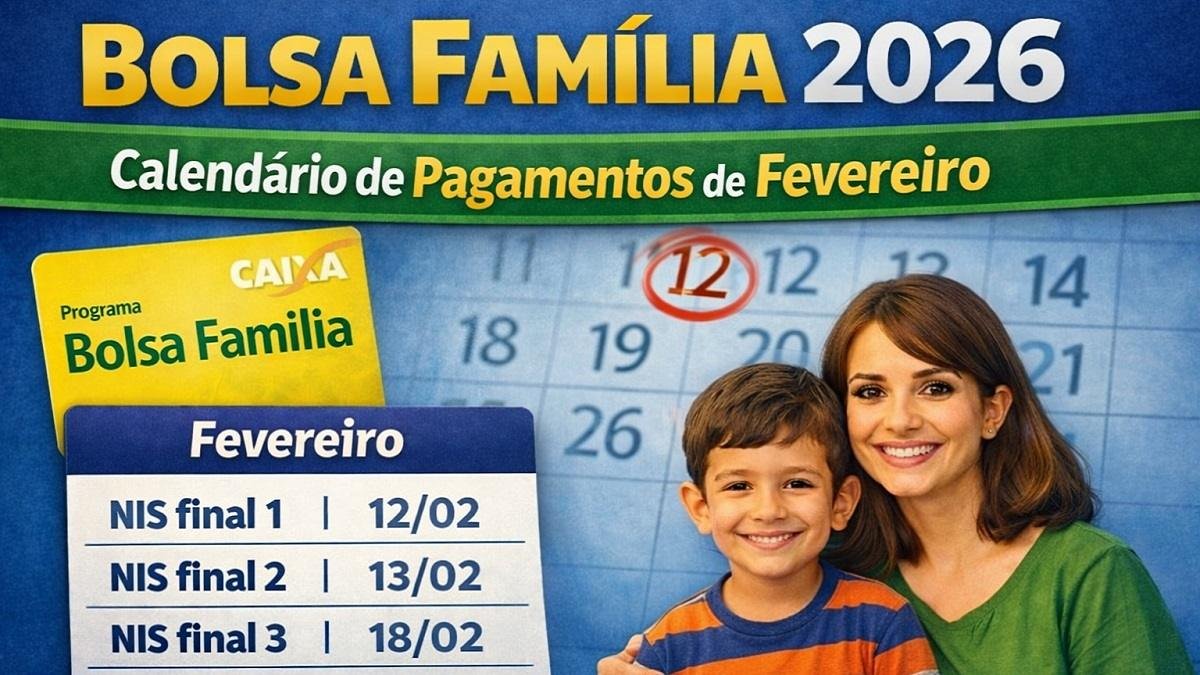 Calendário de pagamentos do Bolsa Família de fevereiro de 2026 com mãe e filho